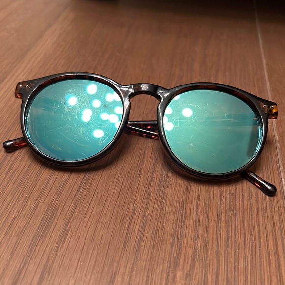 Tortoise Brown Green Reflective Lens Round Sunglasses - Picture 1 of 17